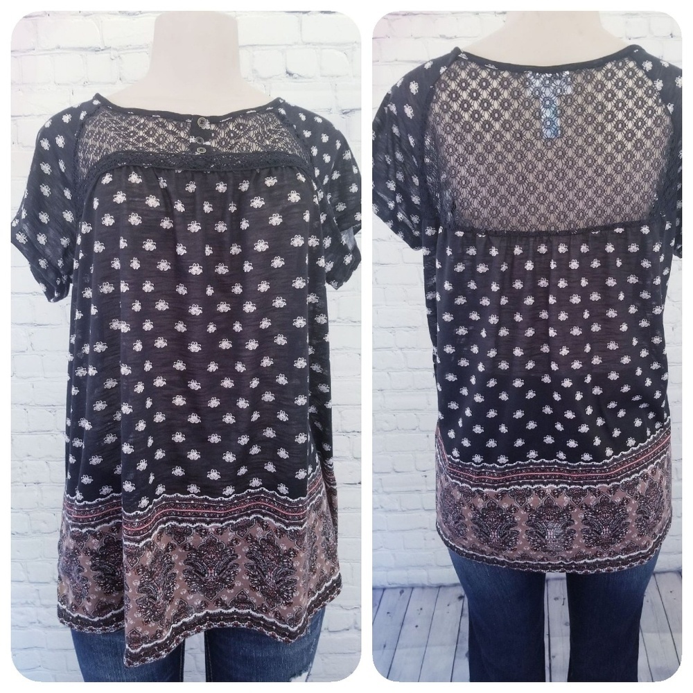💥3for$20💥BLACK AND BROWN BORDER PRINT TOP